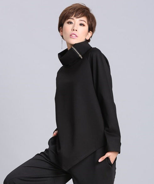 Asymmetric Zip Collar Top